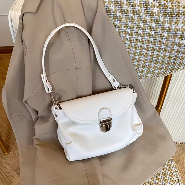 Bolso cruzado vintage para mujer Suave, desmontable, cierre con cerradura, color sólido, forro de policiéster, elegante bolso de hombro para todas las ocasiones - 1