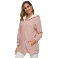Suéter de lana con chaqueta de lana de cordero con capucha y cremallera para mujer - details 9