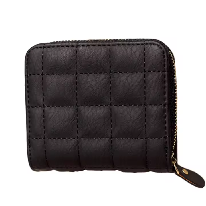 Cartera corta de cuero PU a cuadros para mujer, tarjetero multicapa, monedero pequeño con cremallera - 1
