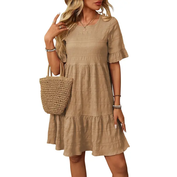 Vestido elegante de manga corta, holgado e informal, nueva colección primavera-verano 2025. - 1