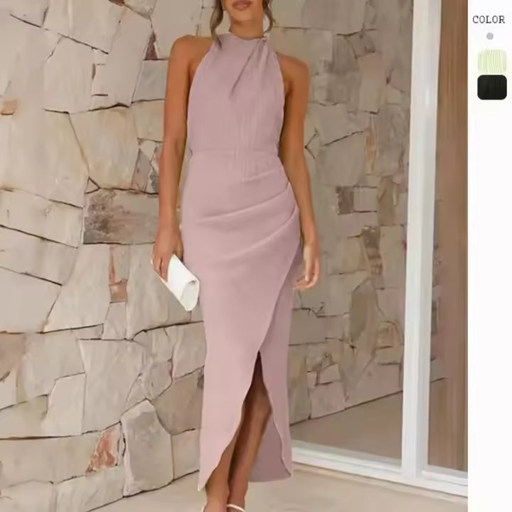 Vestido Largo de Alta Gama para Mujer 2025 Estilo Europeo Americano Cuello Halter - 1