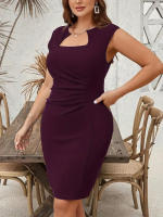 Vestido de Talla Grande Cuello Cuadrado, Cintura Abullonada, Busto Envuelto en Moda Verano - details 1