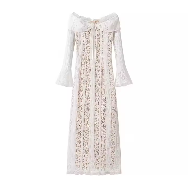 TRAFZA, vestido ajustado elegante para mujer, cuello de un hombro, encaje, manga larga, primavera, mujer, con cordones, decorar, elegante, vestidos largos con cremallera - 1