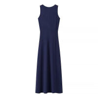 Vestido elegante de punto liso para mujer sin mangas, cuello redondo, botonadura sencilla con bolsillos - details 3