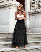 Falda Larga De Encaje Multifaceta HOUZHOU Para Mujer Cintura Alta Estilo Bohemio Vestimenta Femenina De Primavera Y Verano Falda De Tule - details 4