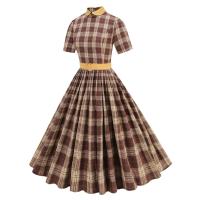 2025 nuevas mujeres Vintage a cuadros Retro Rockabilly cola fiesta de té 1950s 60s Swing vestido Otoño Invierno vestidos de manga corta - details 13