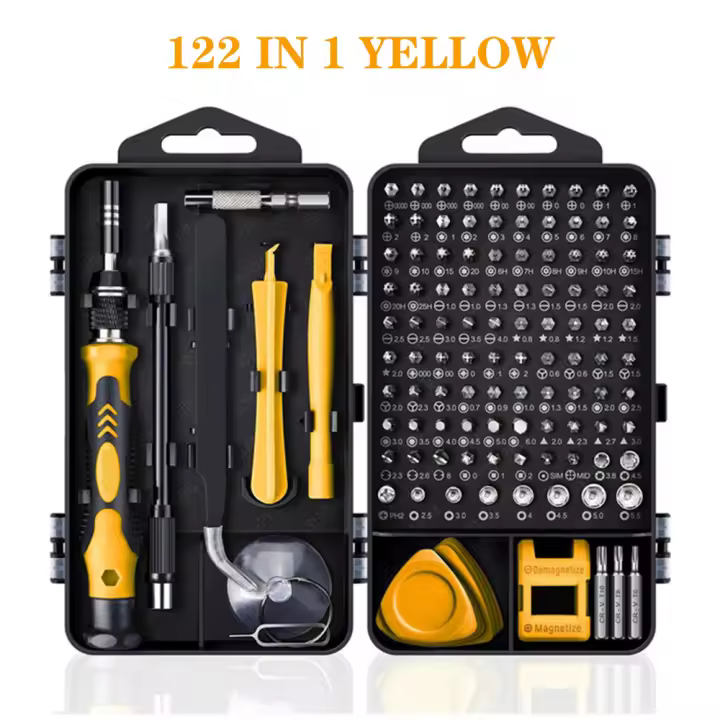 Llave de destornillador 122 en 1 Conjunto de precisión magnética Destornilladores Torx Herramientas manuales para reparación de teléfonos móviles Hex Bit Mango Peligros normales Estilo de cabeza hexagonal Usado para bricolaje en el hogar - 1