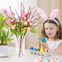 Recortes de huevo de Pascua, flores artificiales, decoración de Pascua, huevos de pájaro, planta falsa, adornos de mesa de habitación, pintura colorida - details 4