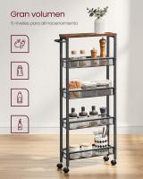 Carro de 4 Niveles, Carro Estrecho de Cocina con Ruedas, con Asa, para Espacio Reducido, 22 x 45,4 x 77 cm, para Cocina, Baño, Salón, Estudio, Marrón Rústico y Negro LRC033B01 - details 50