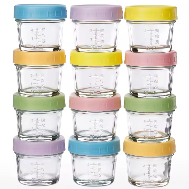 Tarros de Alimentos para Bebé de Vidrio Reutilizables 12pcs, 4oz con Tapas - 1