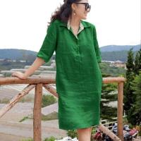 Vestido suelto de lino y algodón de longitud media para mujer, talla grande, color sólido, primavera y verano - details 4