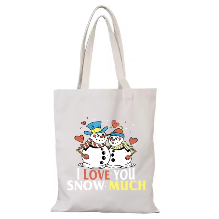 Bolso de mano para hombre, bolso de compras de lona con Feliz Navidad para mujer, regalo de Año Nuevo, bolsos de tela de dibujos animados, bolso de mano ecológico para mujer - 1