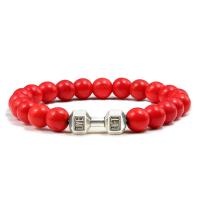 Brazalete Vintage para hombre, colgante con mancuerna de cuentas de piedra Natural, pulsera de hilo elástico para regalo de amigo, superventas - details 11