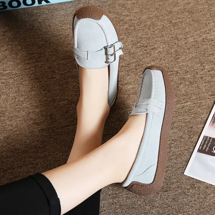 Mocasines clásicos de cuero genuino para mujer, zapatos náuticos informales sin cordones, planos cómodos a la moda - 1