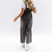 Monos de Denim Barril para Mujeres Pantalones de Cuero Ancho con Bolsillos - details 3