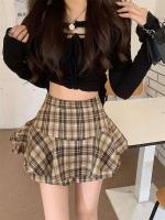 Minifalda escalonada Y2K de cintura alta con volantes y tartán, falda a cuadros, traje estético para mujer - details 1