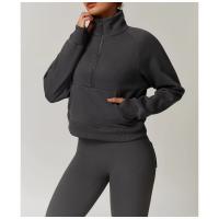Sudadera de lana para mujer, jersey de cuello alto con media cremallera y bolsillo canguro, ropa deportiva informal suave para invierno - details 6