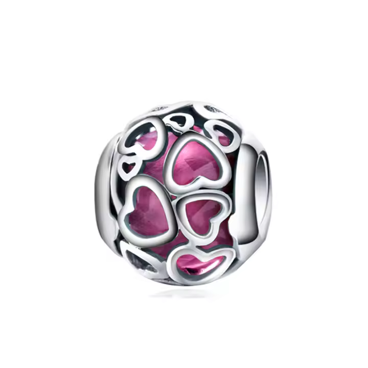 Abalorio en forma de corazón de color rojo oscuro brillante de Plata de Ley 925, pulsera de plata 925 Original para fabricación de joyas - 1