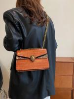 Bolso Cruzado de Estilo Vintage con Estampado de Cocodrilo Bolso Versátil con Correa Dorada - details 2