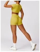 Conjunto de mallas de yoga, top, conjunto deportivo Fiess de manga corta, material de nailon para mujer, patrón sólido adaptable para primavera/verano - details 9