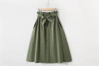 Women summer midi elegant solid high waist a-line cotton skirt - details 17