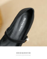 Zapato con punta puntiaguda, hebilla de perla, tacón bajo, hoja de loto arrugada, punta puntiaguda, suela plana. - details 5
