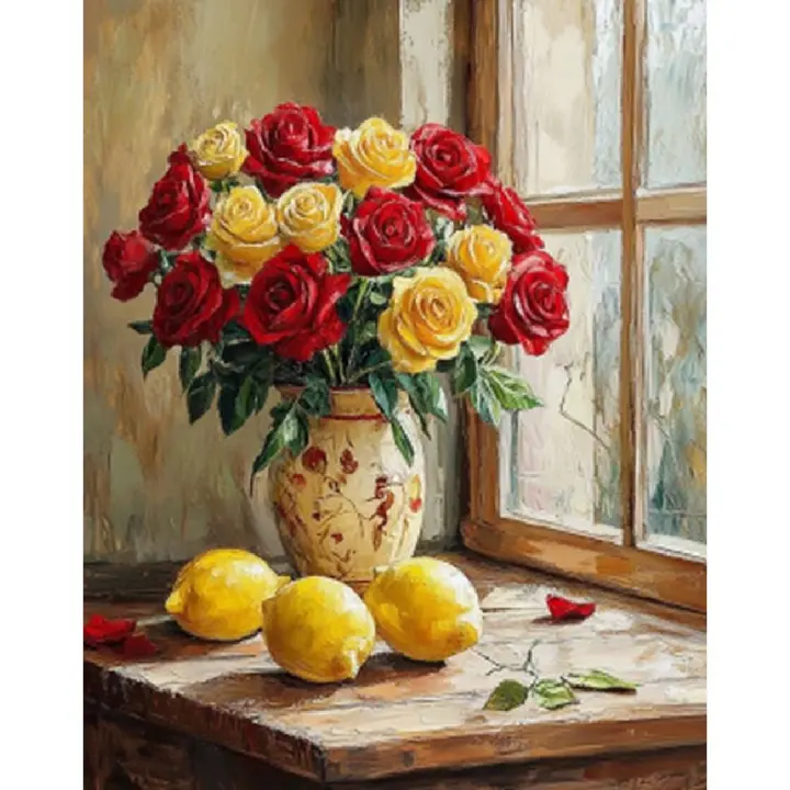 Ruopoty-pintura acrílica por números para adultos, flor para colorear por números, regalo Diy, decoración para el hogar, arte - 1