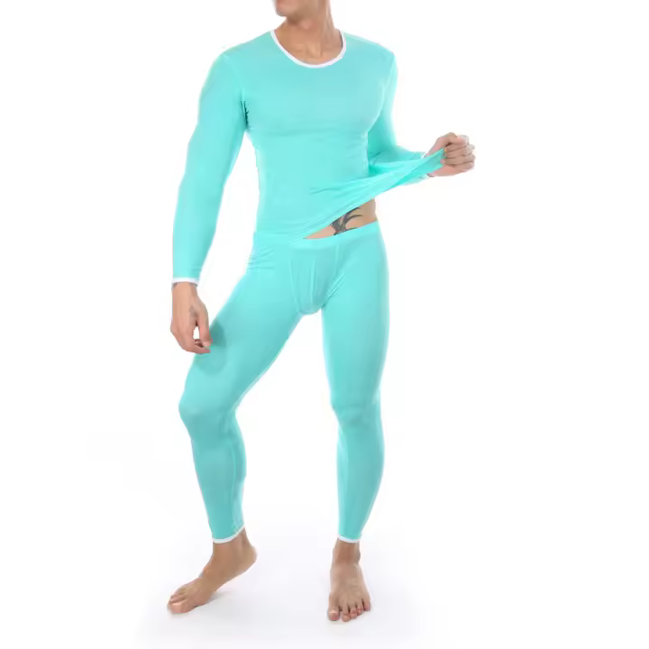 Calzoncillos largos masculinos Ropa interior térmica para hombre Ropa de dormir Ice Silk Lounge Tight Camiseta interior de manga larga Conjunto de pantalones - 1