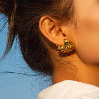 Pendientes De Estilo Geométrico Con Textura De Concha Espiral Grandes En Acero Inoxidable Joyería Impermeable Para Mujer - details 5