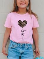 Camiseta de Cuello Redondo con Estampado de Leopardo Amor Ropa Informal de Verano para Niñas - details 1