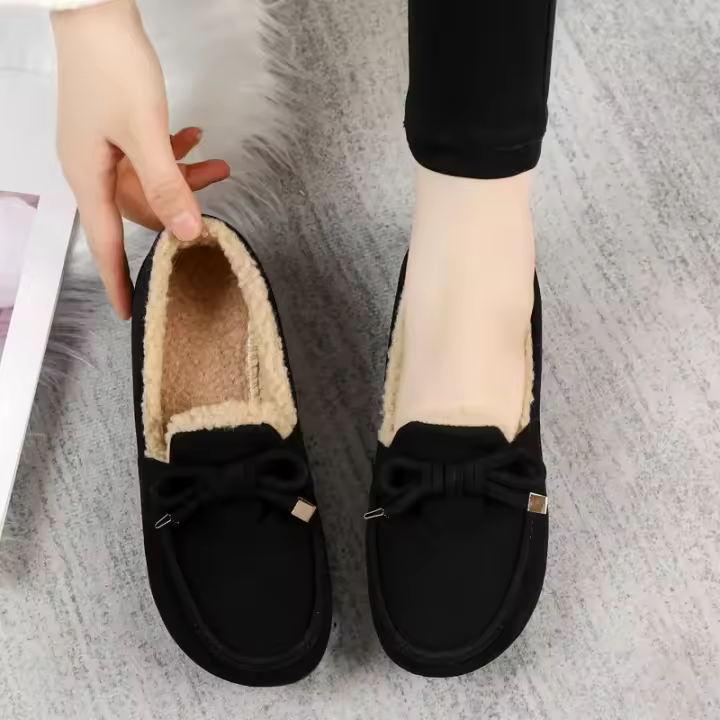 Botas de nieve cálidas para mujer, mocasines informales de felpa, antifrío, con Nudo de mariposa para exteriores, zapatos de algodón para invierno - 1