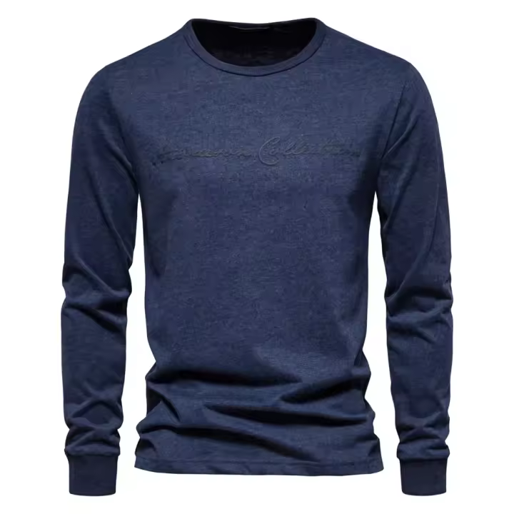 Camiseta de manga larga de algodón para hombre, camisetas informales con estampado de letras de Color sólido para hombre, camisetas nuevas de primavera, ropa para hombre - 1