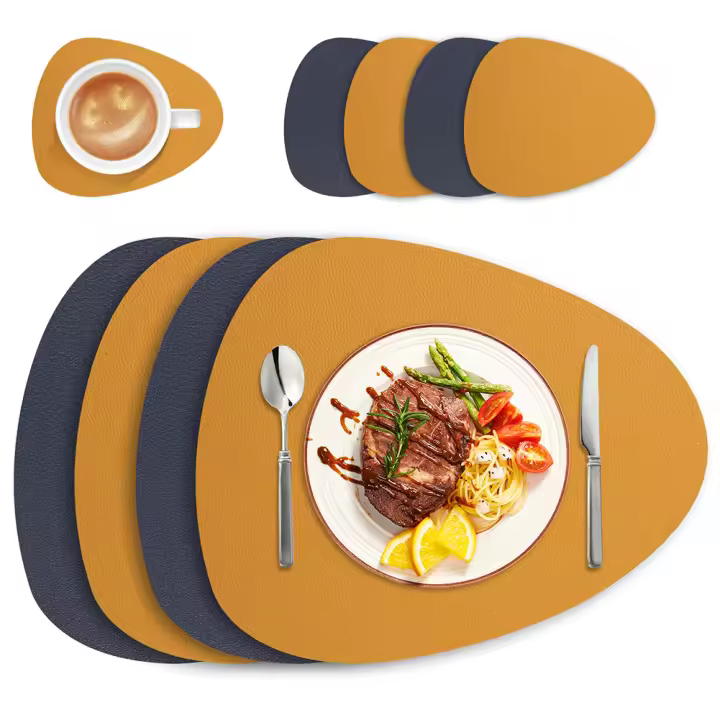 Juego de Manteles de Cuero PU Irregular Impermeable, Resistente al Aceite para Mesas de Cocina, Bistrós, Cafés - 1