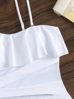 TRE de malla con contraste de borde con volantes, bañador de baño de una pieza para mujer 2025, ropa deportiva de playa - details 10