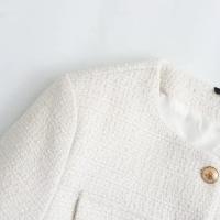 Chaqueta de Tweed con Punto de Volteo Primaveral Abrigo Corto de Cuello Redondo de Una Sola Brecha para Damas Top de Moda - details 8