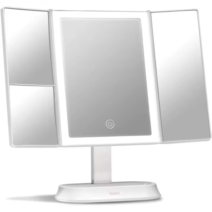 Fancii Makeup Espejo de tocador triple con iluminación LED natural con aumentos de 5X y 7X, 40 luces regulables, pantalla táctil, cosmético - 1