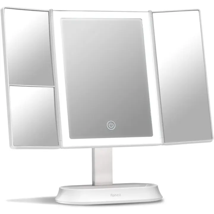 Fancii Makeup Espejo de tocador triple con iluminación LED natural con aumentos de 5X y 7X, 40 luces regulables, pantalla táctil, cosmético - 1