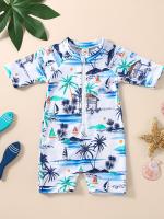Bañador encantador con estampado de árbol de coco para niña, traje de baño con protección solar, cómodo para la playa y la piscina - details 1