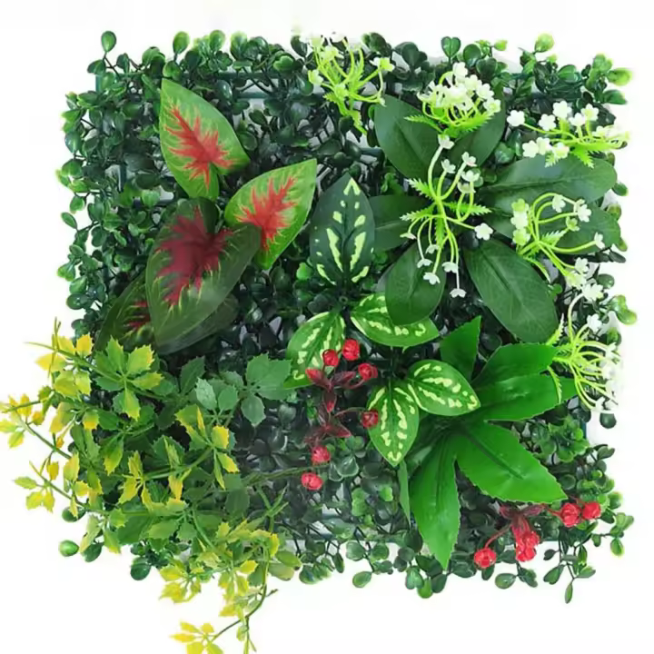 Panel de pared de plantas artificiales DIY, simulación realista duradera, hoja de planta de arce, verde, 25x25cm, estera de hierba verde falsa - 1