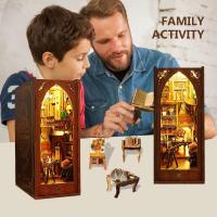 Libro de rompecabezas de madera 3D, casa de muñecas en miniatura, sujetalibros decorativo, artesanía de madera, pasatiempos, inserto de estantería, decoración de escritorio para el hogar, Alley - details 3