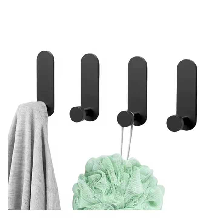 Gancho adhesivo de aluminio sin perforaciones para pared de baño, toallero impermeable, colgador de toallas de té, cocina y oficina, 4 piezas - 1