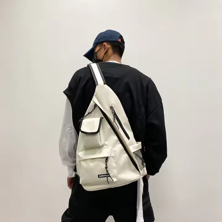 Estudiante, bandolera, mochila escolar, retro, color liso, estilo Hong Kong, bolsillo, original, mochila, moda urbana. - 1