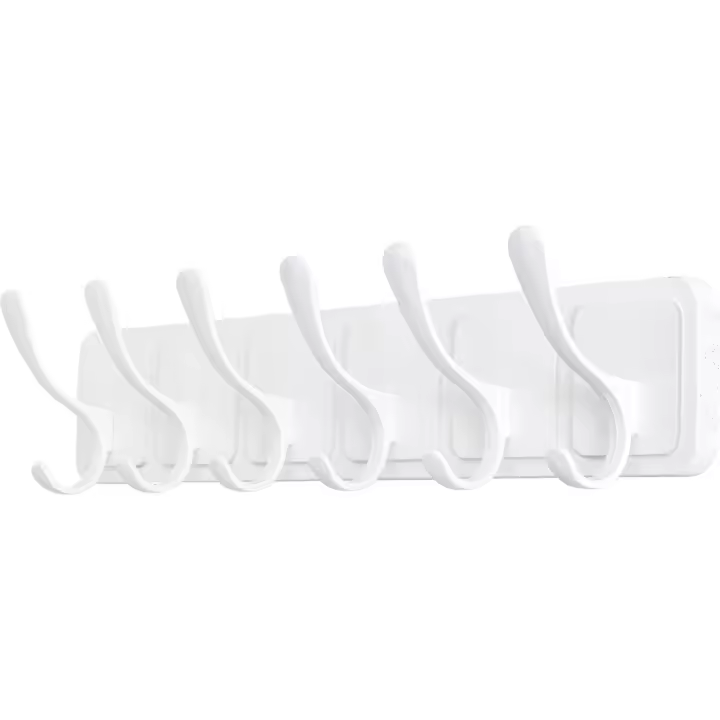 44 x 7,8 x 1,5 cm Perchero de madera con diseño grabado, perchero de pared estable con 6 ganchos, 2 unidades, para colgar ropa, abrigos, sombreros, chaquetas, bufandas, mochilas, percheros de madera, todo blanco - 1