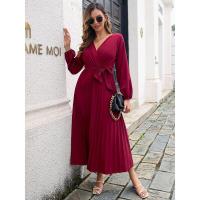 Elegante Vestido Largo Plisado de Color Sólido para Mujer Moda Otoño Primavera 2025 - details 4