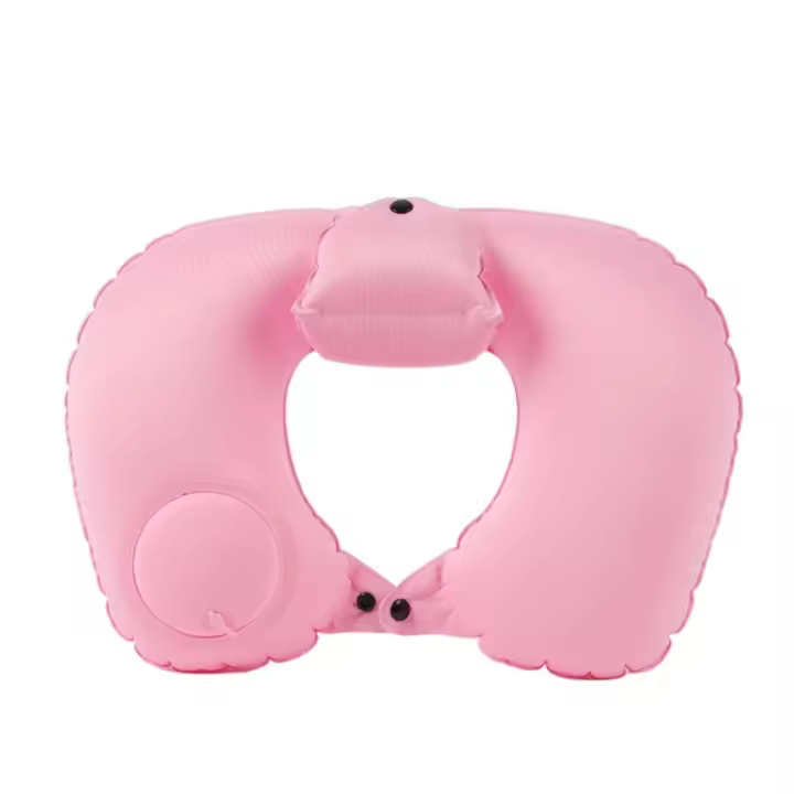 Almohada de viaje inflable en forma de U, cojín de soporte para el cuello suave que presiona a mano, cómoda prensa para dormir plegable para inflar la almohada - 1