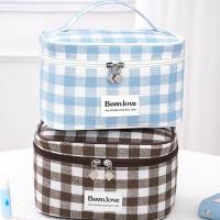 Bolsa de maquillaje a cuadros de gran capacidad, bolsa de aseo de viaje cuadrada de estilo coreano, bolsa de almacenamiento, bolsa de cosméticos de mano para mujer - details 11