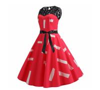 Lace patchwork summer women a line elegant vintage party dress with belt - details 56