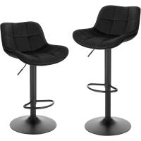 Ajustables en altura 60-81,5 cm, taburetes de bar de terciopelo con respaldo y reposapiés, negro - details 0