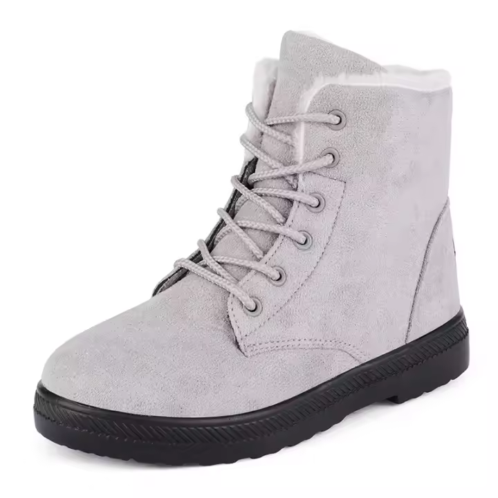 Botas de nieve cálidas antideslizantes para mujer, botines impermeables al aire libre, zapatos de senderismo de piel, zapatillas de felpa con cordones, Invierno - 1