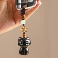 Colgante para teléfono, colgantes para llaves de coche, colgante de estilo chino, colgante de gato de la suerte, anillo para teléfono móvil, llavero de madera de sándalo, correa para llavero - details 1